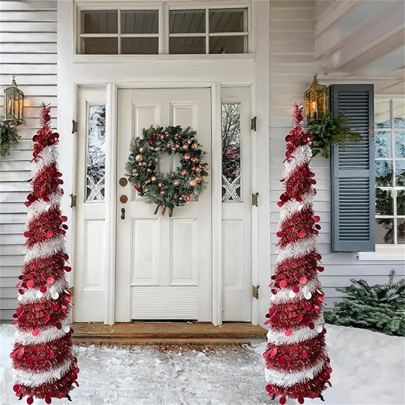 Arbre de Noël artificiel 2PCS, arbres à guirlande 5Ft pour décorations d'intérieur (rouge-blanc)
