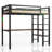 Loft Bed Twin Size with L Shaped Desk and Shelves, Metal Bed Frame Power Outlet and LED Lighted-405782117