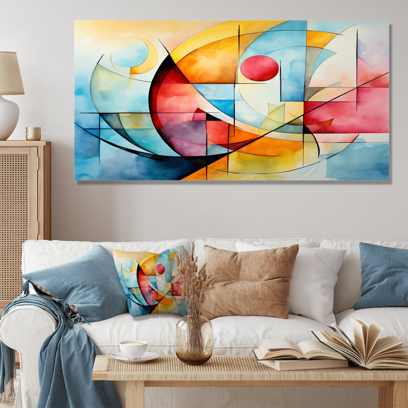 Cubes de couleurs douces II - art mural géométrique, Toile tendue, H 28 po x l 60 po x P 1,5 po