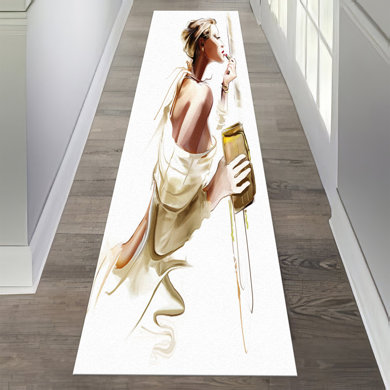 Non Woven Soft Printed Rug Featuring an Abstract Floral Design in Neutral Tones Ideal for Enhancing Living Room or Bedroom Decor