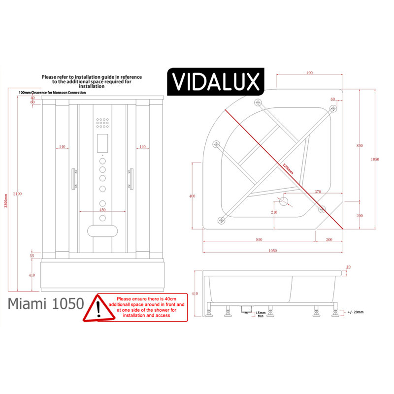 Vidalux Miami 1050 Steam Shower 1050 x 1050, White
