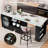 Kitchen Island With Extended Table, Storage Cabinet, Drawers, White Faux Marble Top And Black Oak Base-988985762