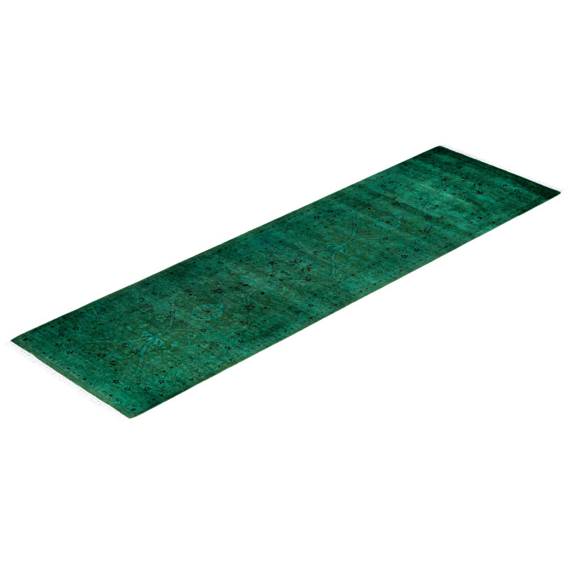 Overdyed Hand-Knotted Wool Modern-Contemporary Green Runner 2' 6" x 8' 9"