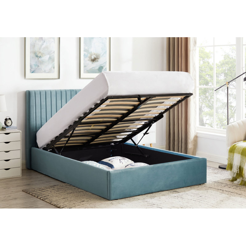 Bantry Upholstered UK Double - DE 135 X 190 Cm Ottoman Storage Bed, Sky Blue
