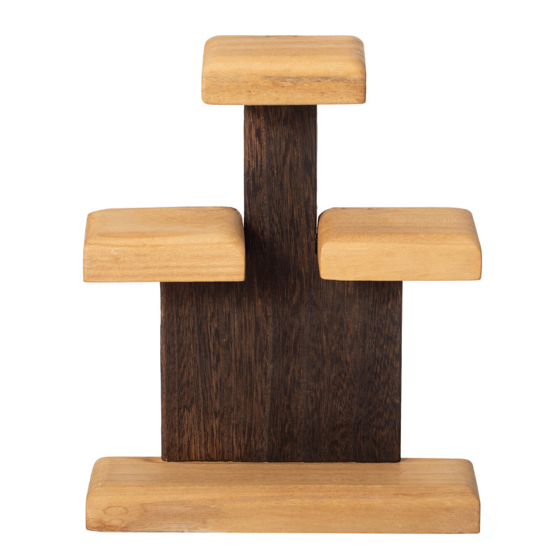 3-tier Wooden Tabletop Jewelry Display Stand Rustic Organizer For Necklace Bracelet Watch Bangle Ring & Earring With A Sturdy Natural Wood Base Ideal For Home Retail Or Craft Fair Display