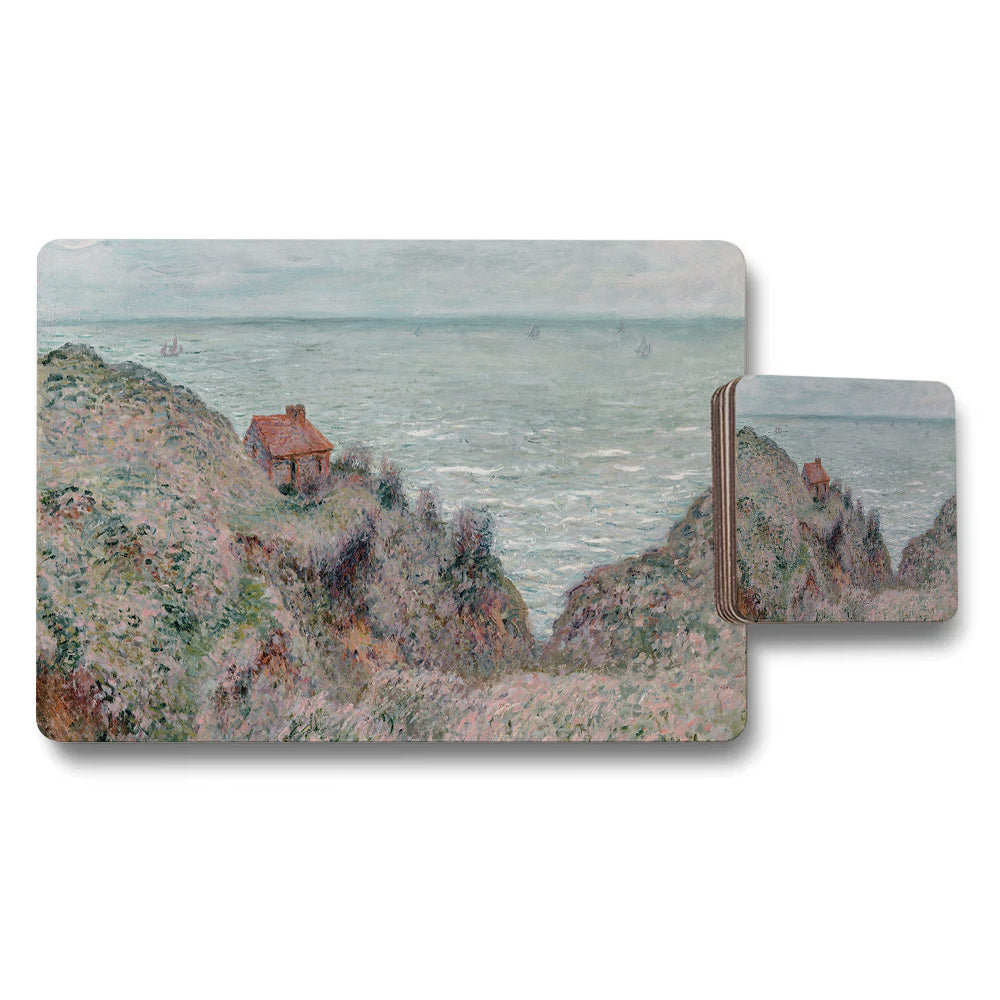 Impressionist Seascape Placemat And Coaster Set Coastal Cliff Scene