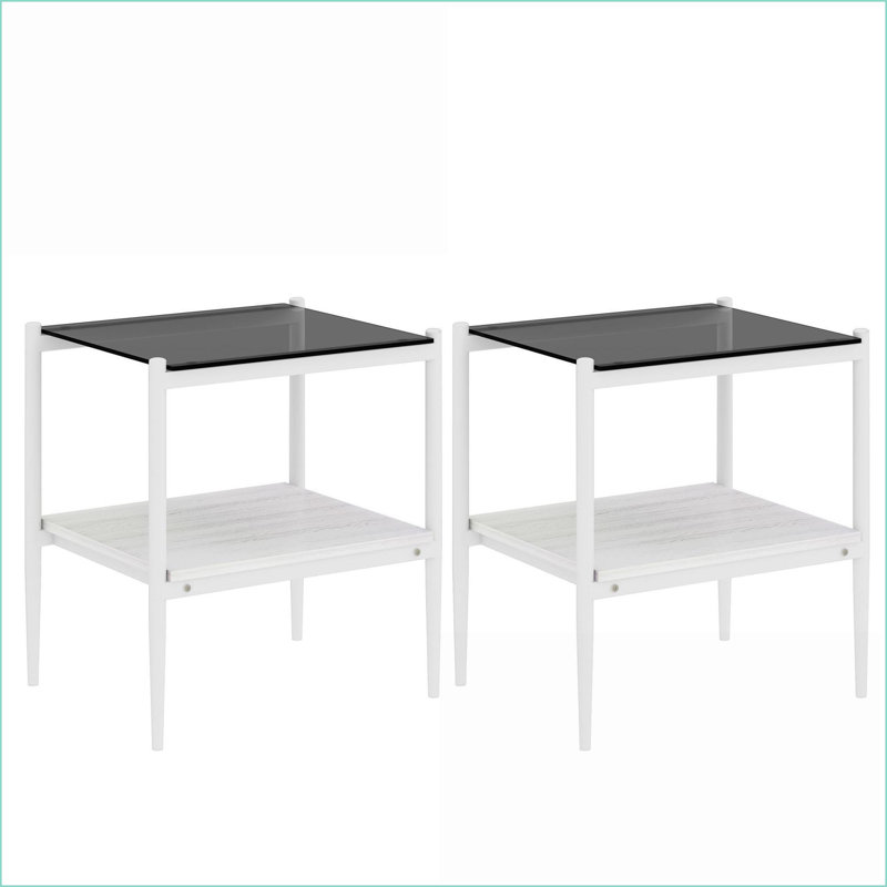 Ensemble de 2 tables basses modernes en verre trempé gris - plateau facile à nettoyer Couche de rangement pour le salon