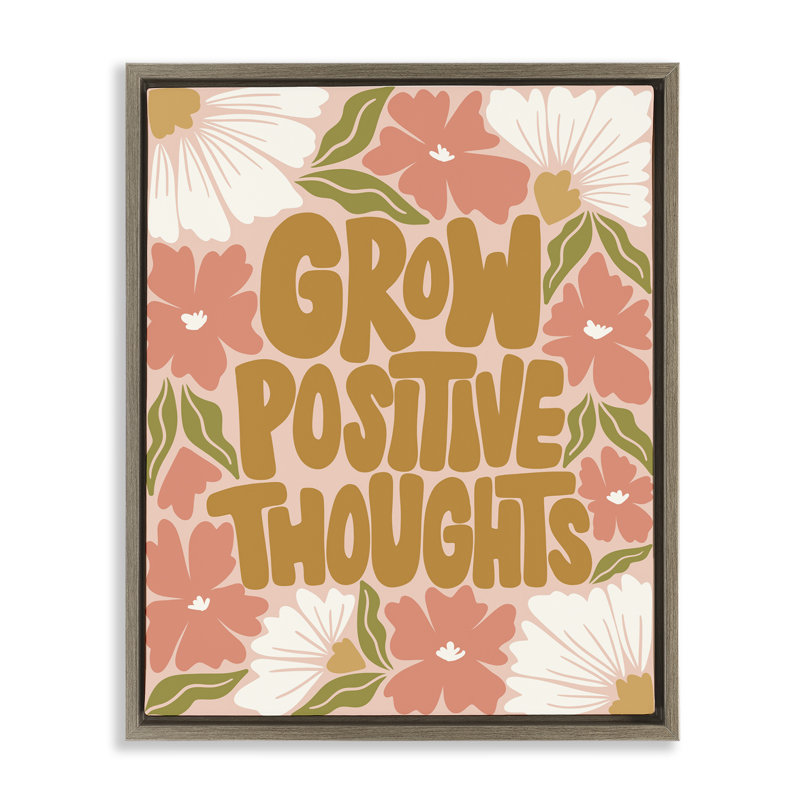 "Grow positif pensées", art mural sur toile flottant noir par Taylor Shannon Designs, Cadre flottant orme Montalcino