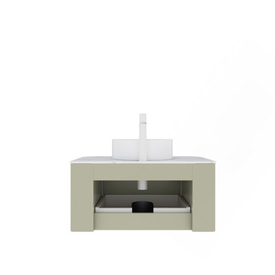 30" Bathroom Vanity with Sink, Striped Bathroom Storage Cabinet with a Drawer, White Round Ceramic Basin Without Faucet, Pre-assembled Light Green