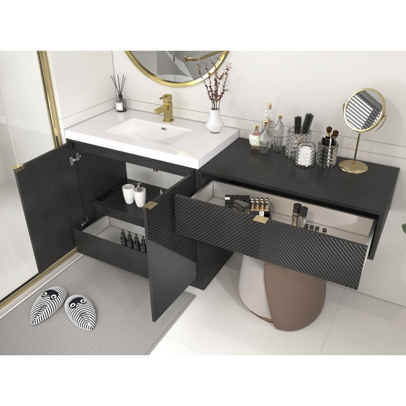 Meuble-lavabo autoportant 36 po avec lavabo en acrylique et tiroir noir 36 po Monterey, Noir, 71", Blanc lustré