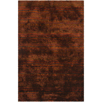 Tapis à poil long contemporain tissé à la main Everly Quinn Litfin - rouge / orange / brun