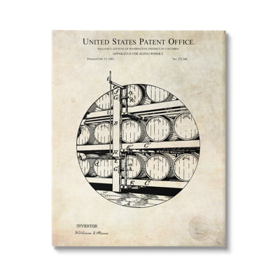 «Whiskey Aging Barrel», diagramme détaillé en brevet par Karl Hronek - impression