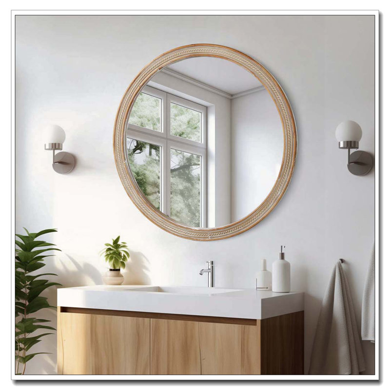 Miroir mural rond rond en rotin tissé