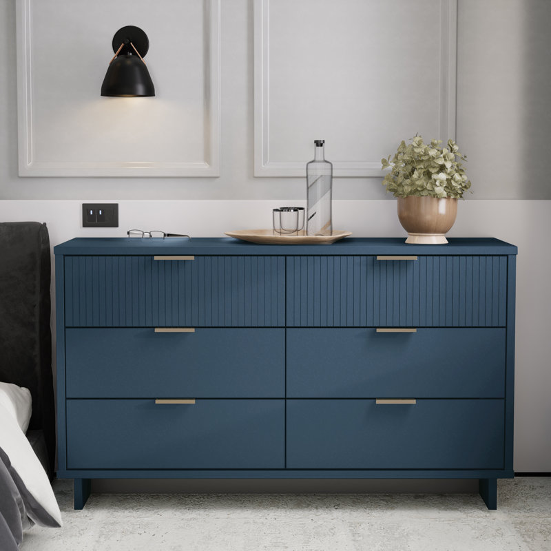 Commode double 6 tiroirs l 55,11 po Wendee, Bleu minuit