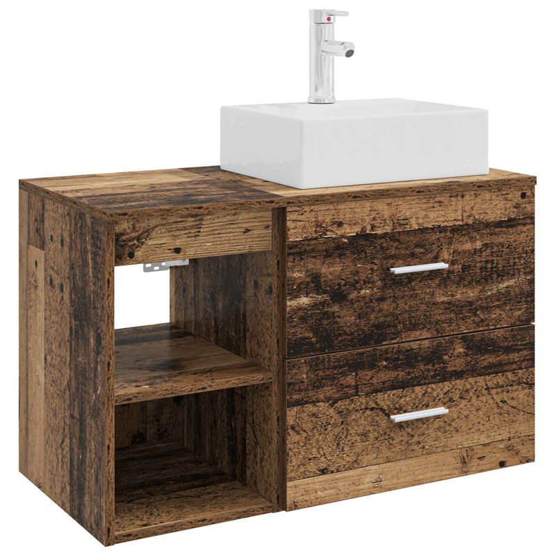 Vanity & Mirror Set, Medium Wood