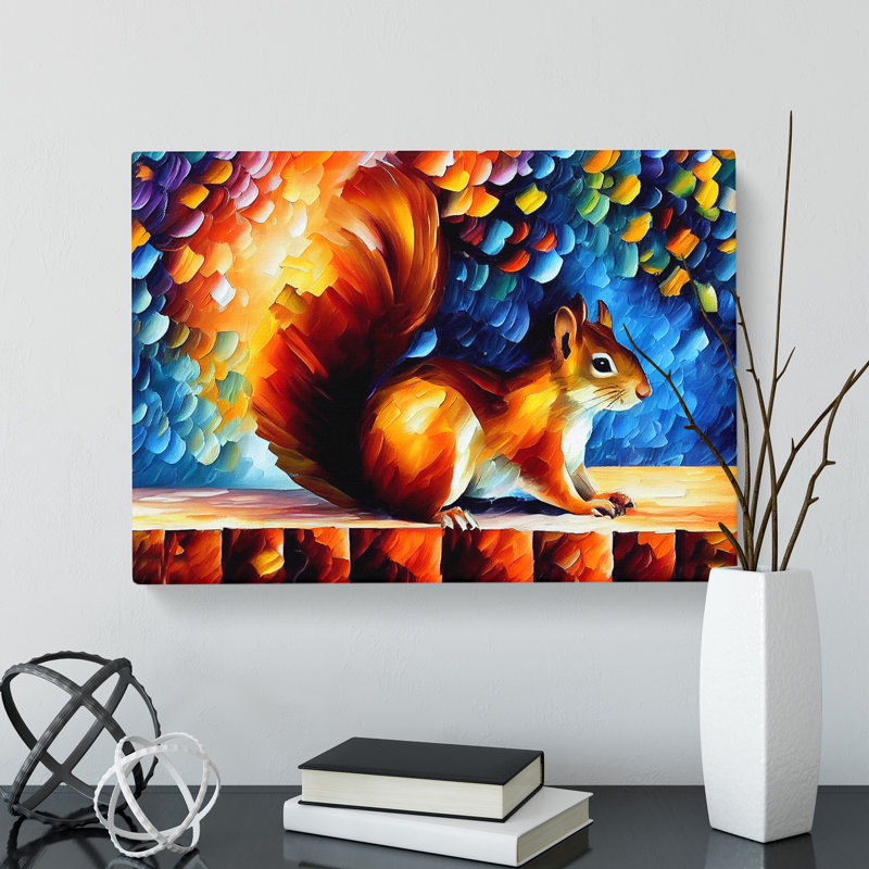 XXX-H1022-WF-8257X Squirrel Painting Abstract - Wrapped Canvas Print, 35cm H x 50cm W x 3cm D