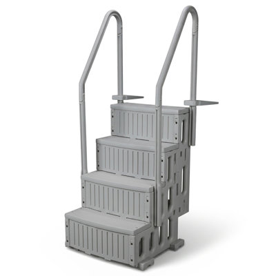 Plastic 4-Step Pool Ladder Heavy-Duty Safety Step For In Ground And Above Ground Pool, Dark Gray