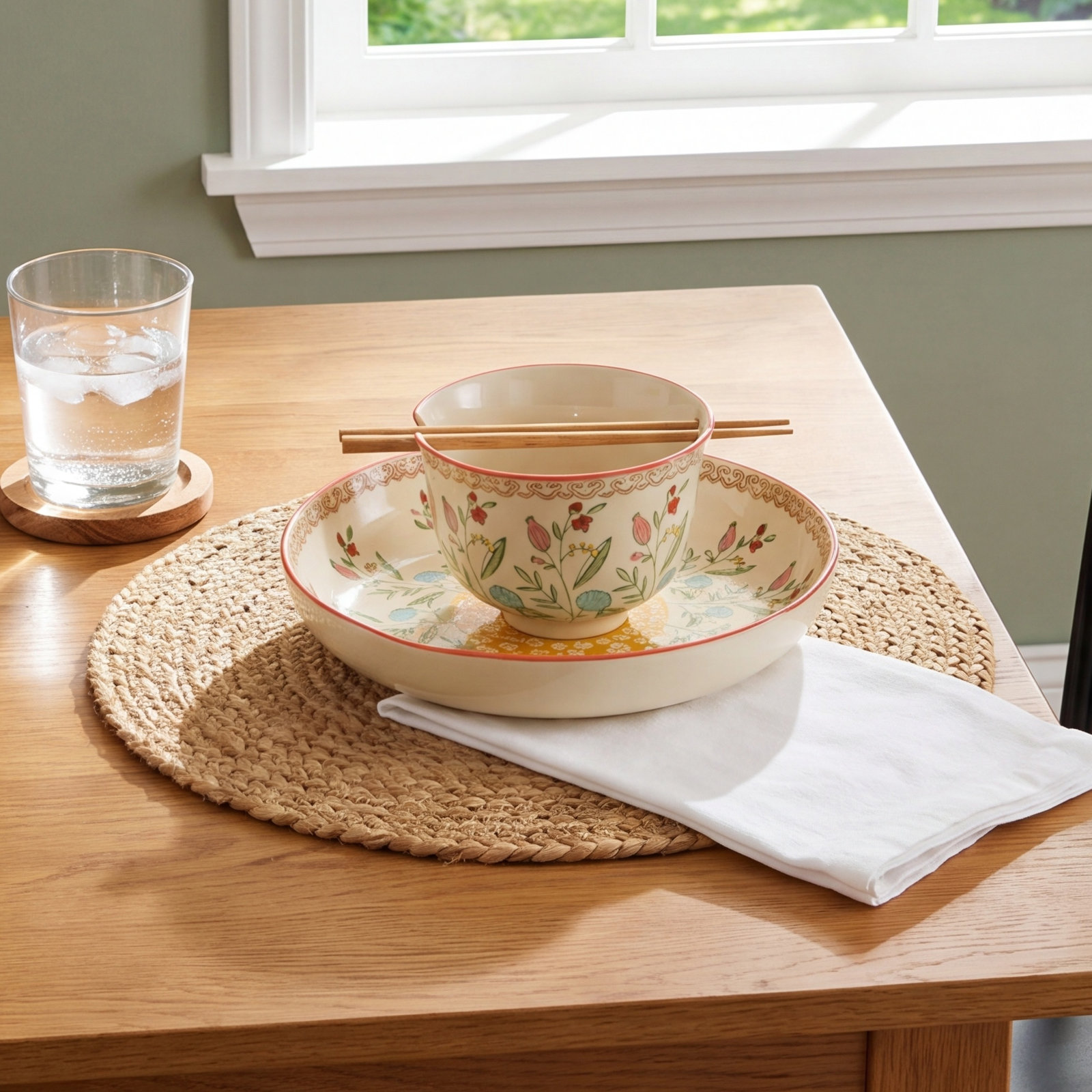 Ella 4 Piece Ramen Bowl and Dinner Bowl in Red (Service for 2)