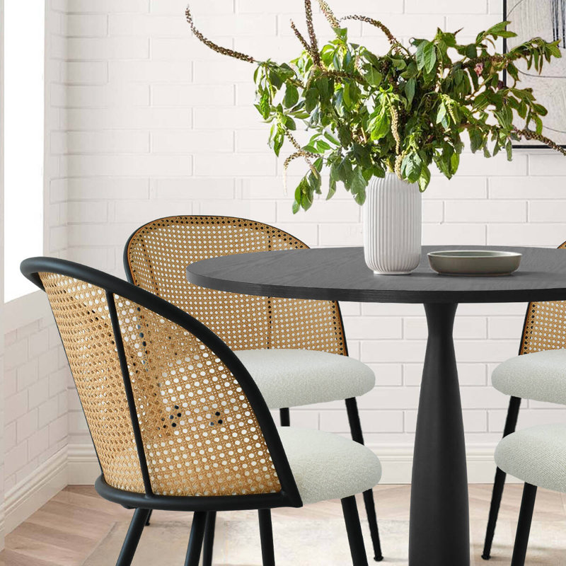 Burleen 4 - Person Dining Table Sets With 35'' Round Table & 4 Upholstered Boucle Chairs