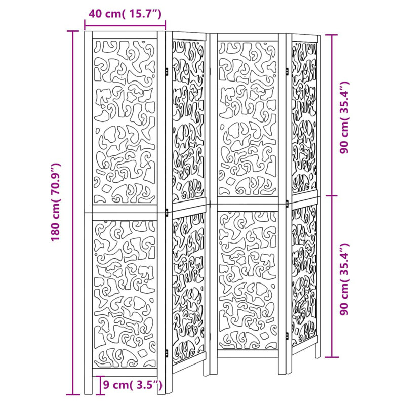 Folding Room Divider, 4, 200cm H x 145cm W x 1.6cm D, Black