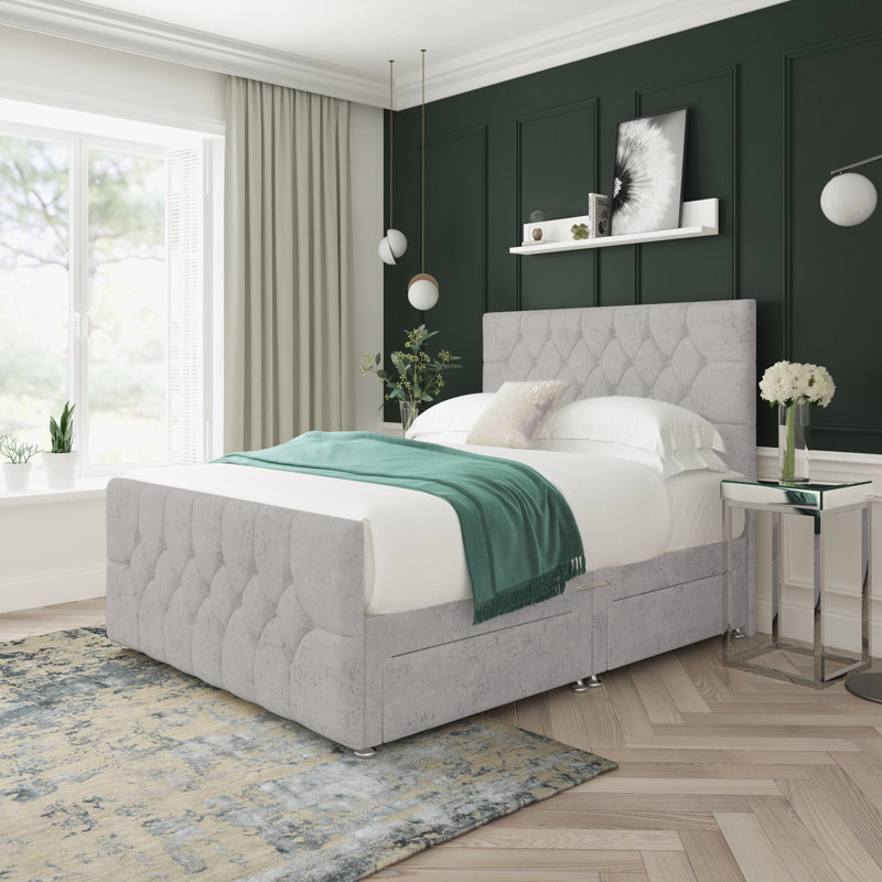 Divan Bed Base, Single (3'), Platinum, Right Side Drawers