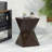 Natural Wood Grain Finish Prismatic Symmetry Concrete Patio/Outdoor Side Table With Symmetric Design, Weather-Resistant Accent For Patio/Outdoor, Garden