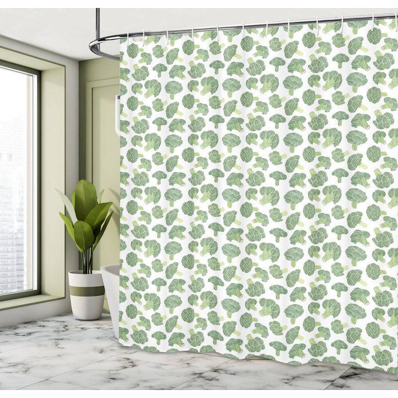 East Urban Home Vegetables Shower Curtain Hatched Broccoli Pattern, 70" H x 69" W