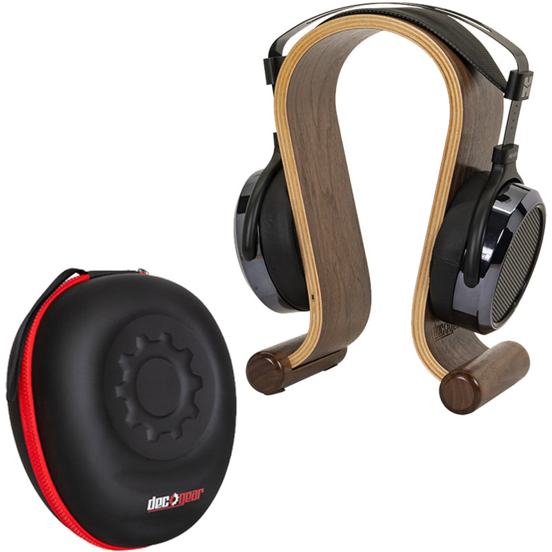 Deco Gear Wood Headphone Display Stand Secure Tabletop Holder with Hard Travel Case