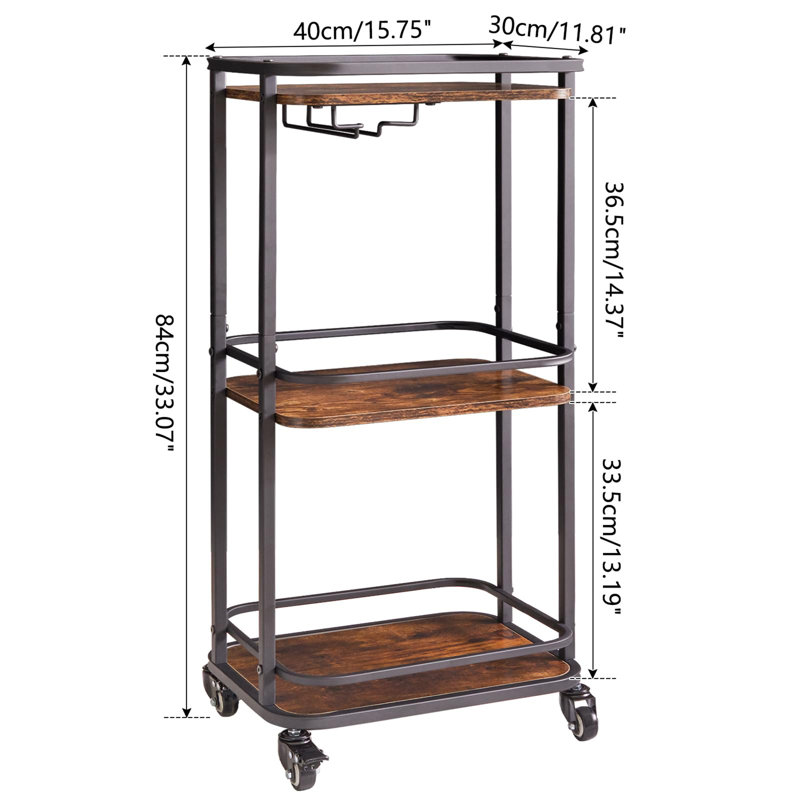 Aidana 84cm H x 40cm W Utility Cart with Wheels, Brown