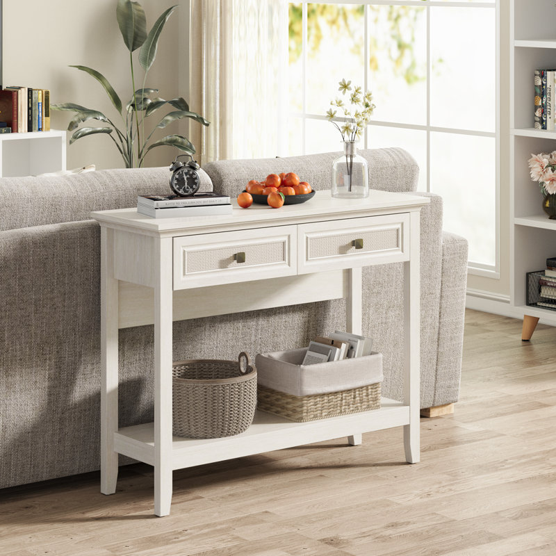 Baksi 39.3" Rattan Console Table, White