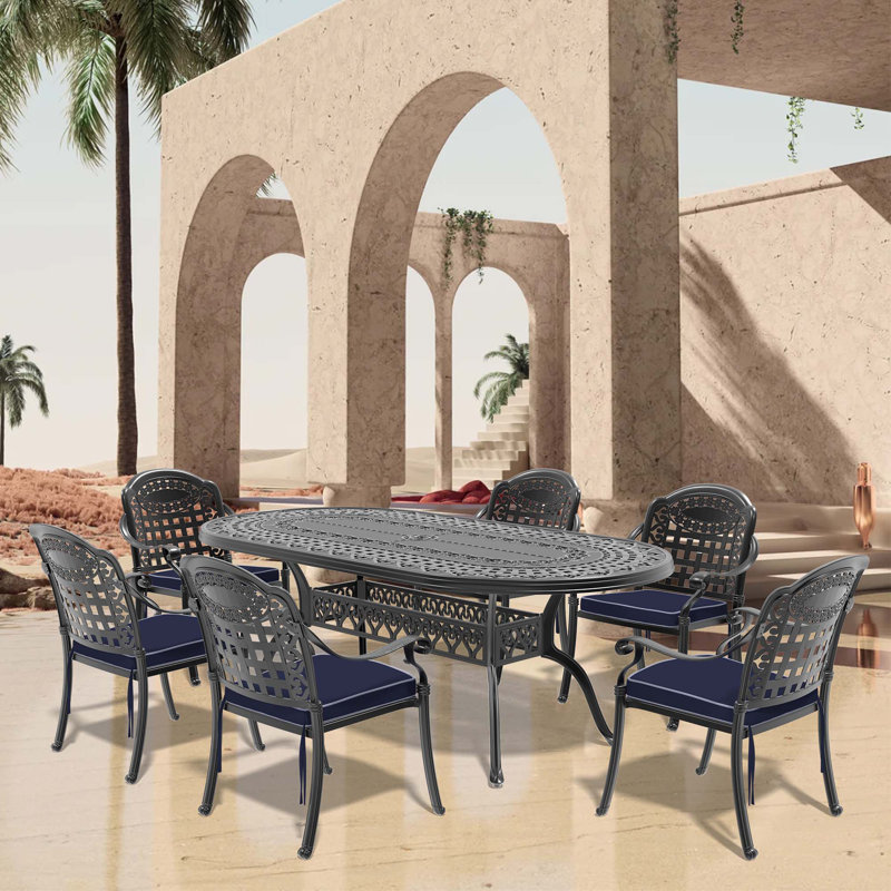 Ensemble de meubles de patio haut de gamme en fonte d'aluminium avec coussins, 6