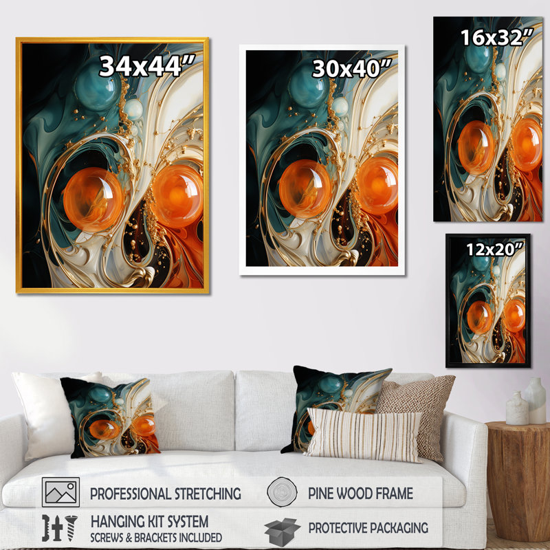 Orange encre tempête IV - art mural abstrait, Toile tendue, H 20 po x l 12 po x P 1 po