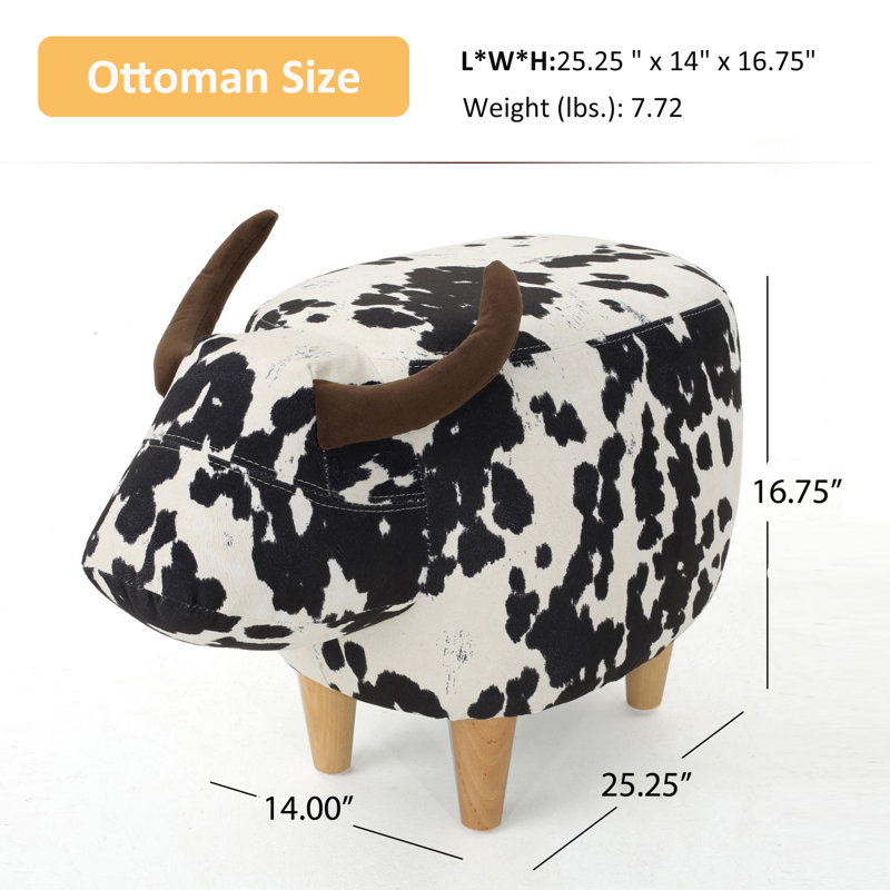 Velvet Cow-Shaped Ottoman, Modern Upholstered Ottoman, Accent Stool Home Decor, White/Black