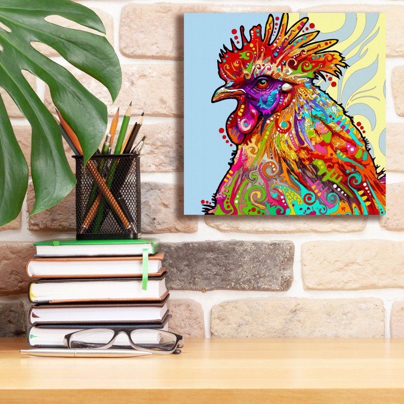 «Attentive Chicken» par Dean Russo, art mural sur toile, H 12 po x l 12 po x P 0,75 po