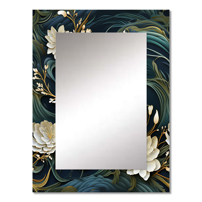 Bessellieu Graceful Floral Essence Of Zen - Floral Decorative Mirror, Floral Wall Mirror, Printed Metal Art, 32" x 24"