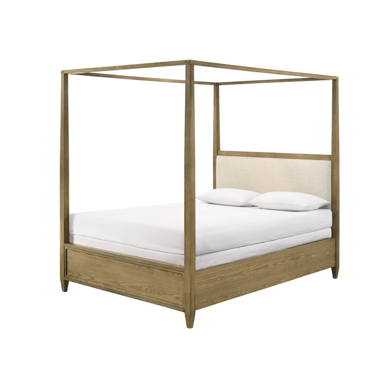 Lit à baldaquin de style rustique avec une finition en bois naturel et un cadre épuré pour la chambre à coucher