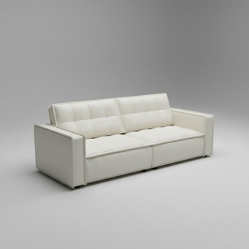 Canapé en cuir véritable 95 "avec structure en bois massif, conception moderne capitonnée, sièges spacieux