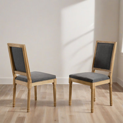 Dining Side Chairs, Parson Chair with Square Backrest and Exquisitely Carved Solid Wood Frame for Living Room (Set of 2)