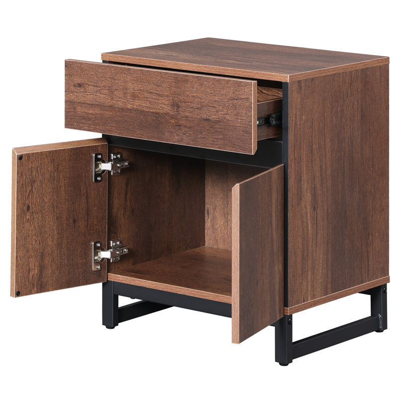 Aadam Modern End Table With 1 Drawer & 1 Storage Cabinet, Brown