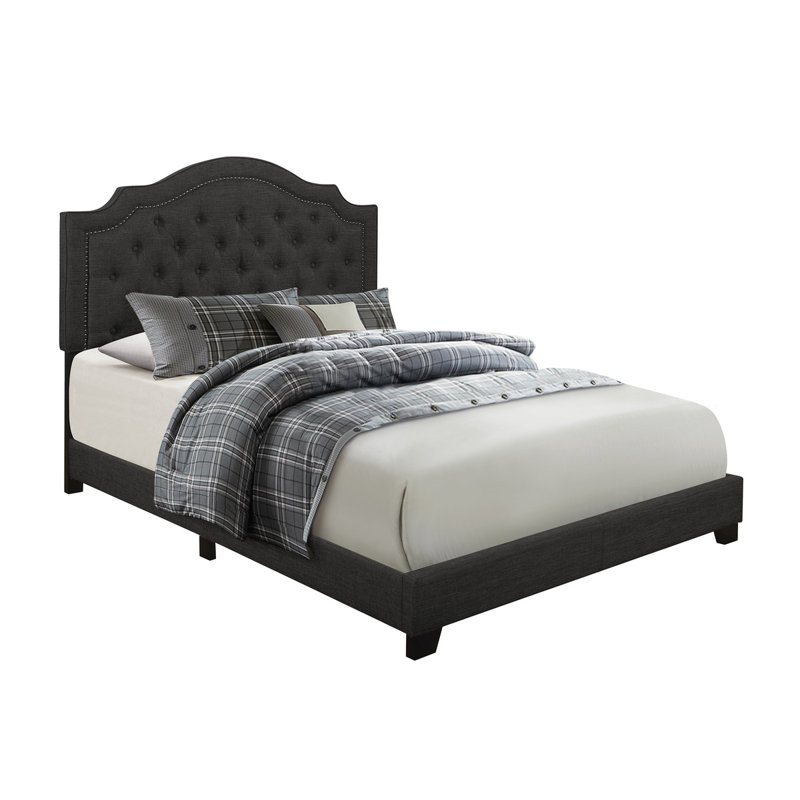 Kiraz Upholstered Wingback Bed, Dark Gray, Queen