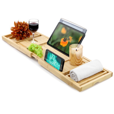 Adjustable Wood Bath Tub Caddy in Bamboo