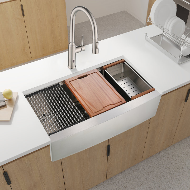 Évier de style 36 po x 22 po x 10 po avec poste de travail, acier inoxydable, nickel brossé, poste de travail pratique en acier 36 x 22 x 10 po, espace de travail supérieur