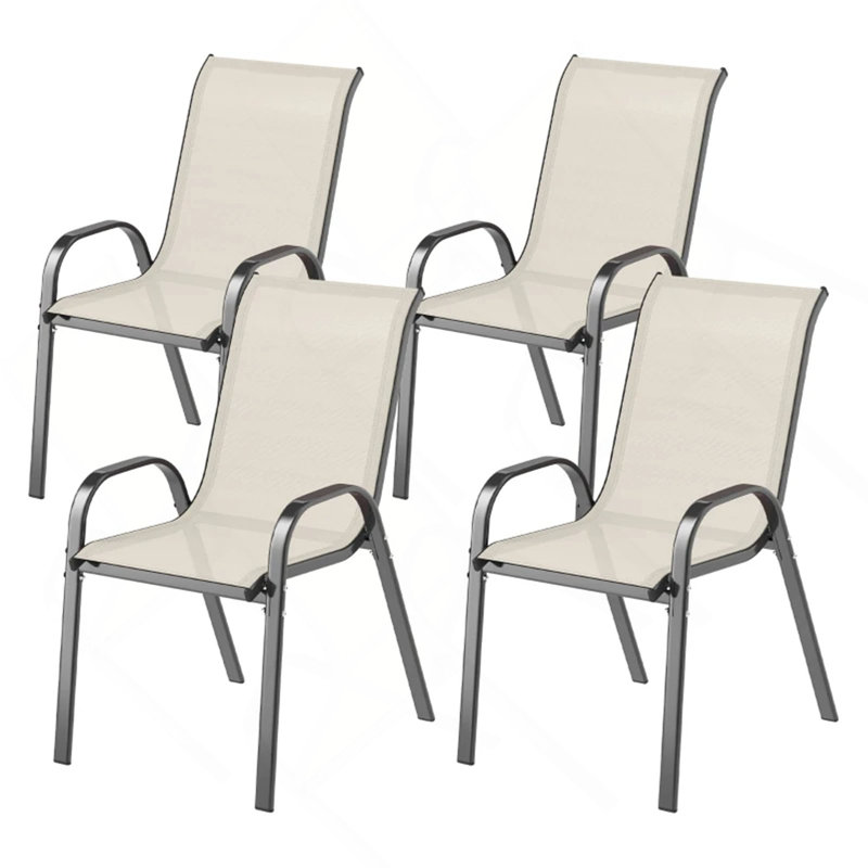 Ensemble de 4 chaises d'extérieur empilables, Noir / Beige