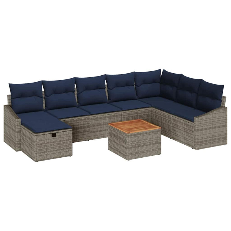 Ensemble de canapé de jardin avec coussin 9 pièces vidaXL, Coussin bleu marine / structure grise