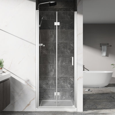 32 po Large porte de douche pivotante pliante à deux volets avec verre trempé de 6 mm, poignées rouille et système de blocage de l'eau en alliage de zinc de 72 pouces de hauteur et 1/4 de tour