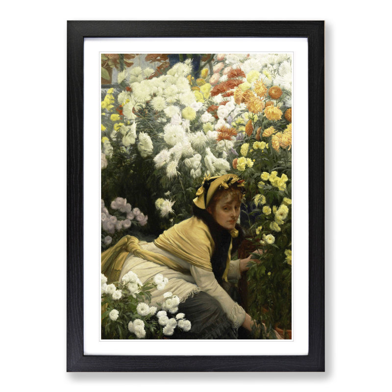 Chrysanthemums by James Tissot - Picture Frame Painting, 36cm H x 27cm W x 2cm D, Black Framed