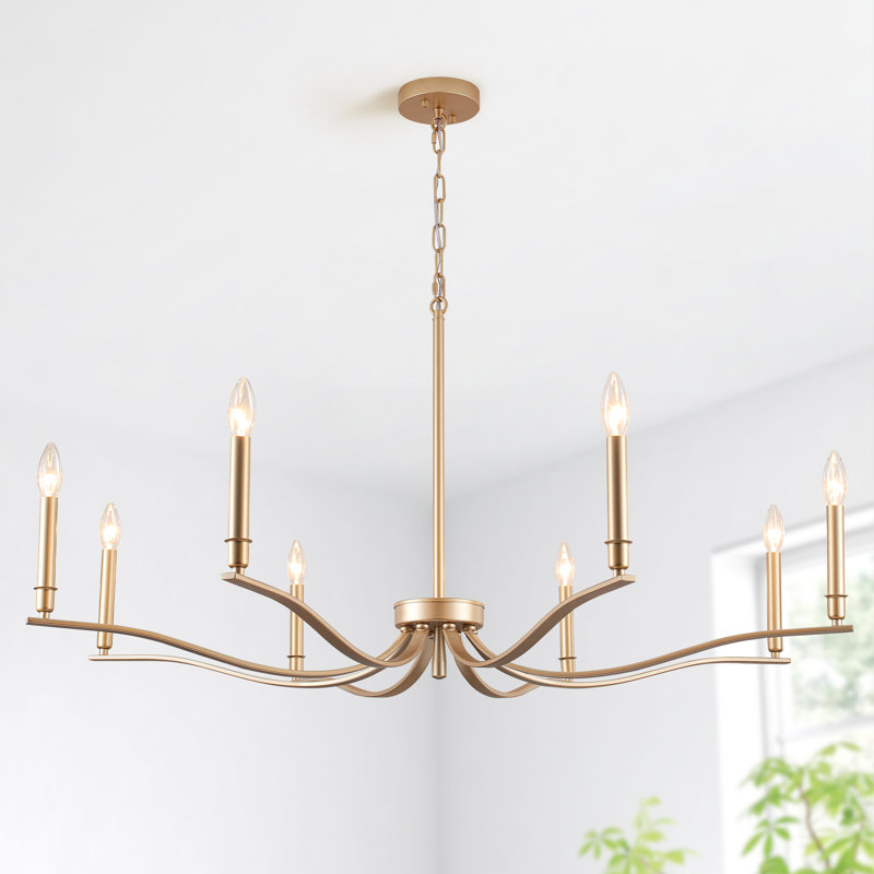 Lustre 8 lumières de style campagnard à 8 lumières de 43,7 po de largeur, Doré