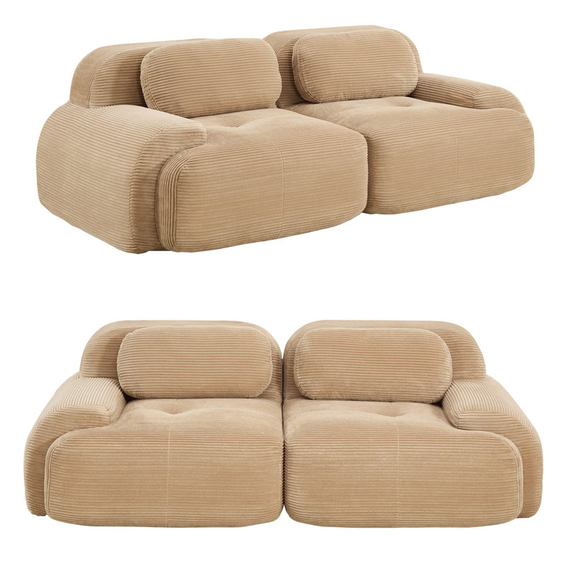 Canapé modulaire 2 places 82 po, causeuse en velours côtelé avec accoudoirs incurvés, assise antidérapante, mousse haute résilience, combinaison libre pour le salon, la chambre à coucher
