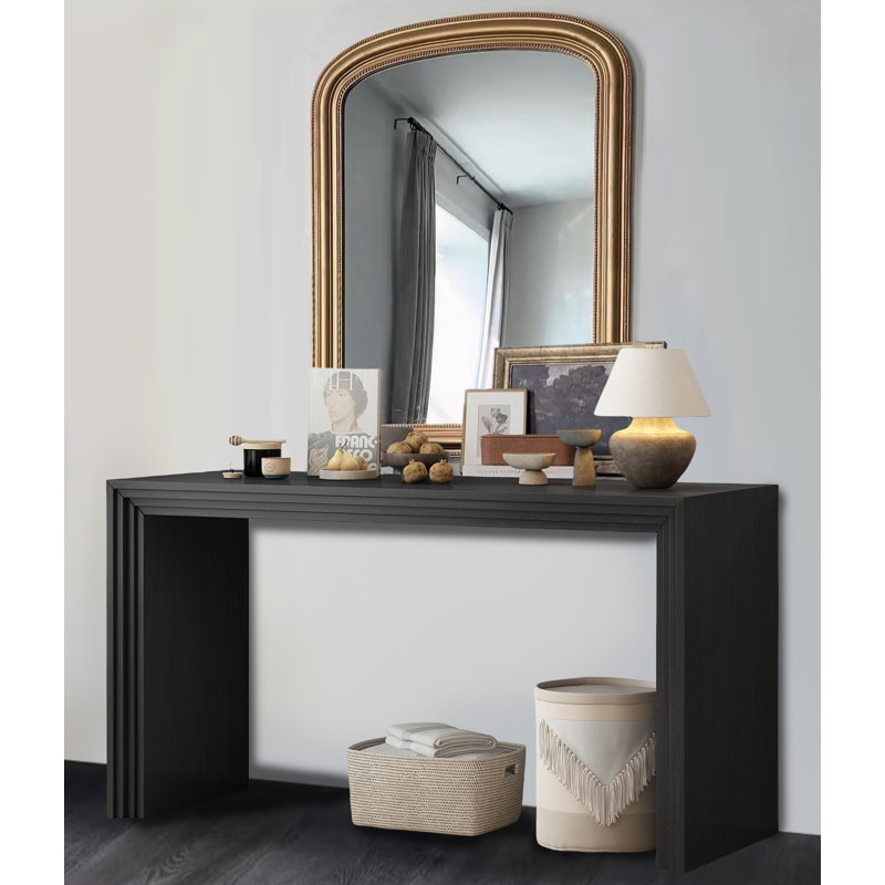 Console moderne en bois de 59 po avec table d'entrée et canapé long et étroit, Bois naturel