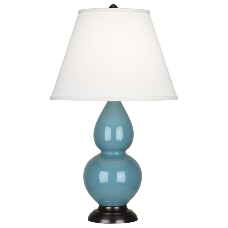Small Double Gourd Ceramic Table Lamp, Steel Blue/Deep Patina Bronze
